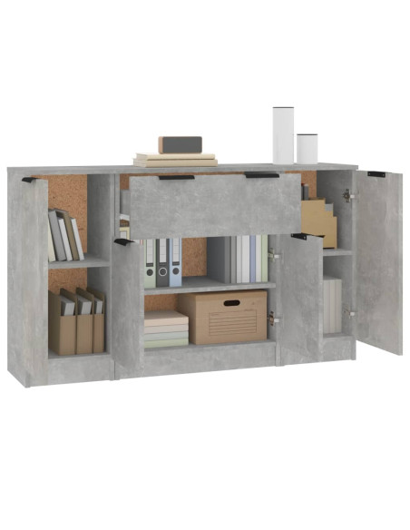 Credenze 3 pz Grigio Cemento in Legno Multistrato