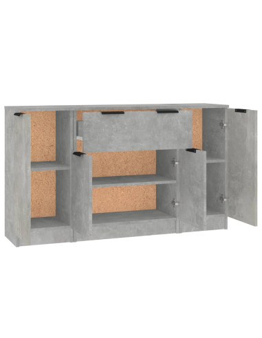 Credenze 3 pz Grigio Cemento in Legno Multistrato