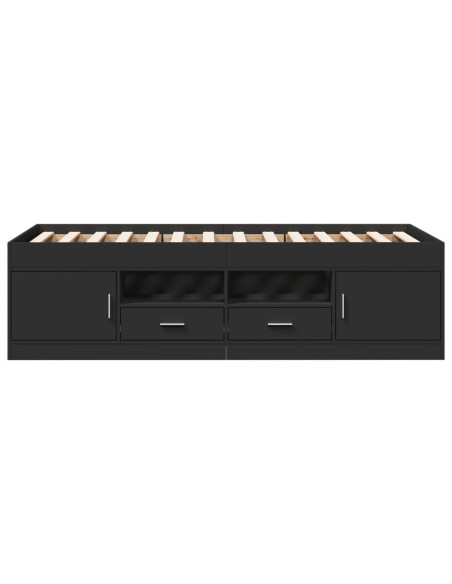Divano Letto con Cassetti Nero 90x200 cm in Legno Multistrato