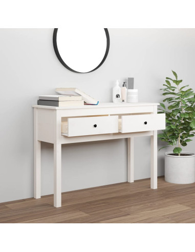 Tavolo Consolle Bianco 100x35x75 cm in Legno Massello di Pino