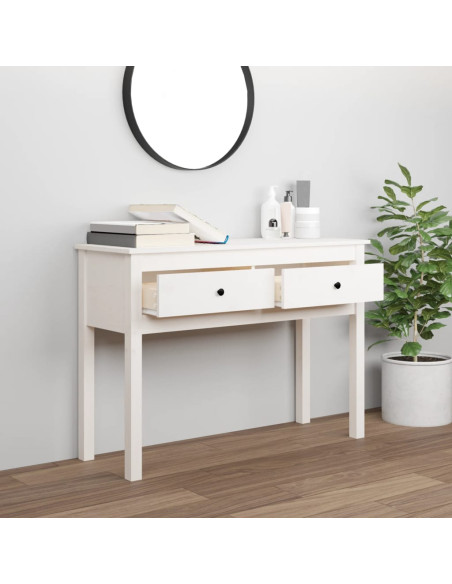 Tavolo Consolle Bianco 100x35x75 cm in Legno Massello di Pino