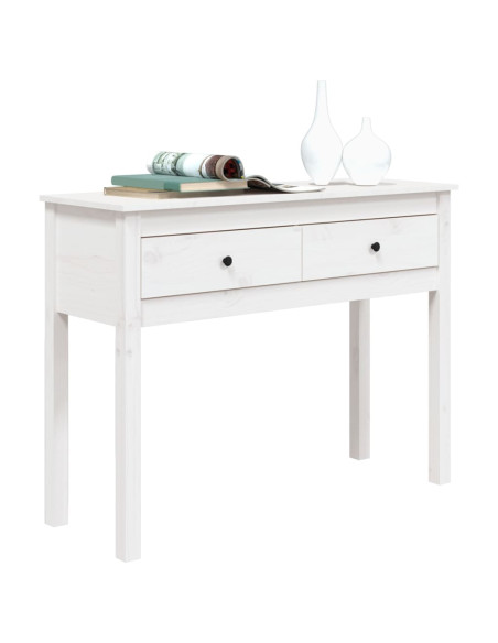 Tavolo Consolle Bianco 100x35x75 cm in Legno Massello di Pino