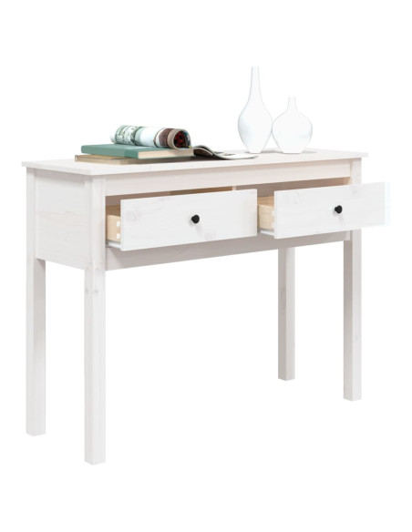 Tavolo Consolle Bianco 100x35x75 cm in Legno Massello di Pino