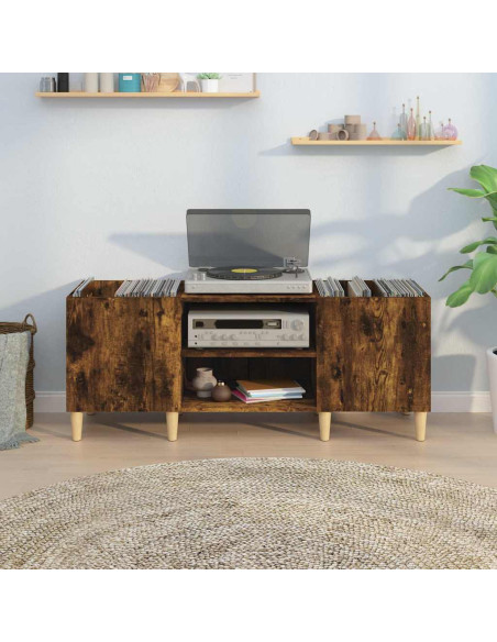 Mobile Porta Dischi Rovere Fumo 121x38x48 cm Legno Multistrato
