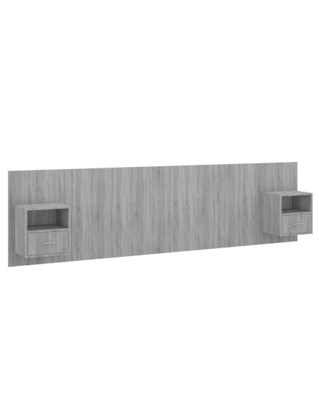 Testiera Letto con Comodini in Legno Multistrato Grigio Sonoma