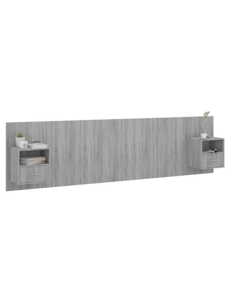 Testiera Letto con Comodini in Legno Multistrato Grigio Sonoma