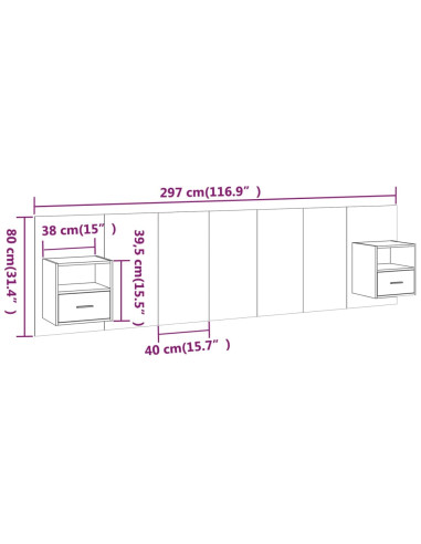 Testiera Letto con Comodini in Legno Multistrato Grigio Sonoma