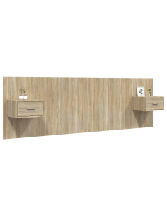 Testiera Letto con Comodini in Legno Multistrato Rovere Sonoma 2