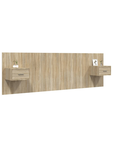 Testiera Letto con Comodini in Legno Multistrato Rovere Sonoma