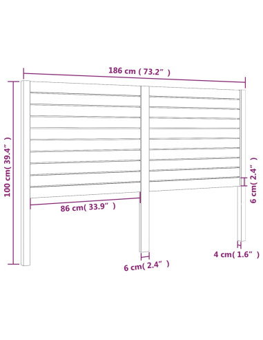 Testiera per Letto Bianca 186x4x100cm in Legno Massello di Pino