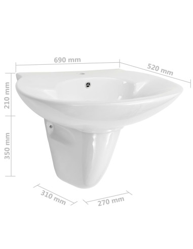 Lavabo a Parete in Ceramica Bianco 690x520x210 mm