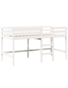 Letto Soppalco con Scala e Tetto Bianco 90x190 cm Massello Pino