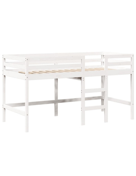 Letto Soppalco con Scala e Tetto Bianco 90x190 cm Massello Pino