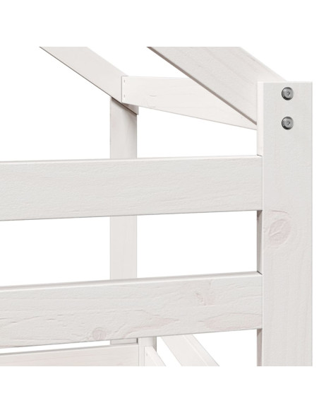 Letto Soppalco con Scala e Tetto Bianco 90x190 cm Massello Pino