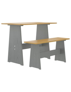 Set da Pranzo 3pz REINE Marrone Miele e Grigio in Legno di Pino