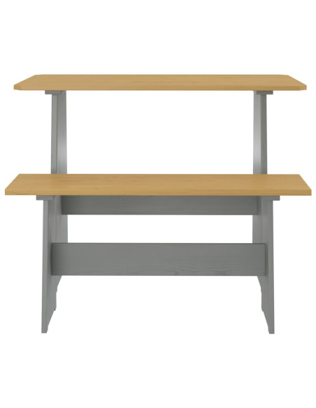Set da Pranzo 3pz REINE Marrone Miele e Grigio in Legno di Pino