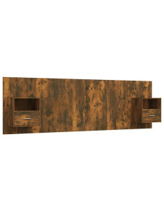 Testiera Letto con Comodini Rovere Fumo in Legno Multistrato