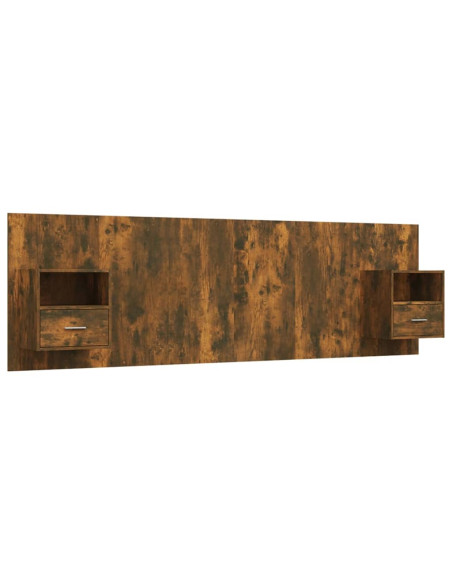 Testiera Letto con Comodini Rovere Fumo in Legno Multistrato