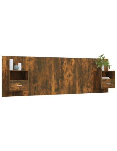 Testiera Letto con Comodini Rovere Fumo in Legno Multistrato