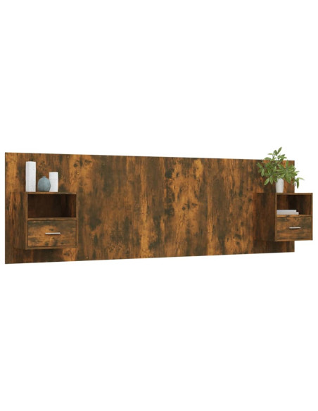 Testiera Letto con Comodini Rovere Fumo in Legno Multistrato