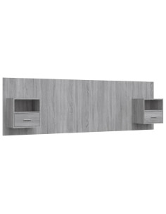 Testiera Letto con Comodini in Legno Multistrato Grigio Sonoma