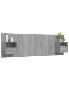Testiera Letto con Comodini in Legno Multistrato Grigio Sonoma 2
