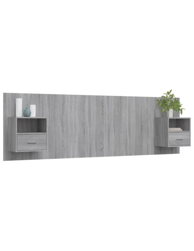 Testiera Letto con Comodini in Legno Multistrato Grigio Sonoma