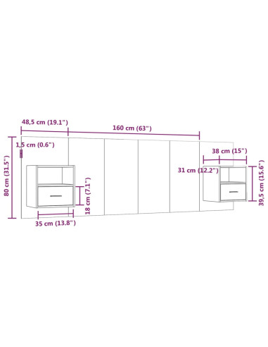 Testiera Letto con Comodini in Legno Multistrato Grigio Sonoma