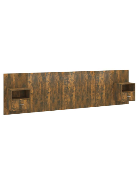 Testiera Letto con Comodini Rovere Fumo in Legno Multistrato