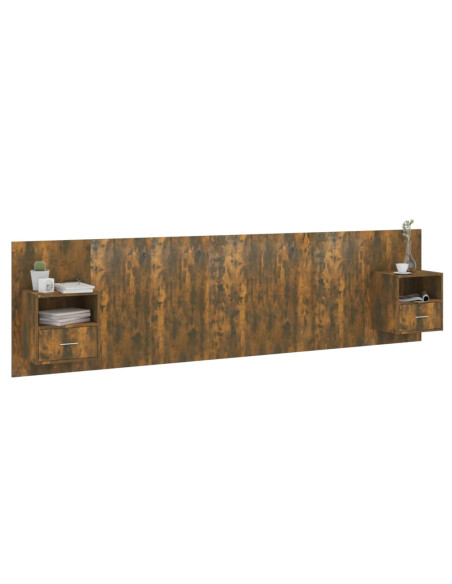 Testiera Letto con Comodini Rovere Fumo in Legno Multistrato