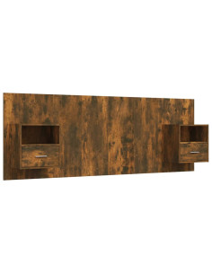 Testiera Letto con Comodini Rovere Fumo in Legno Multistrato