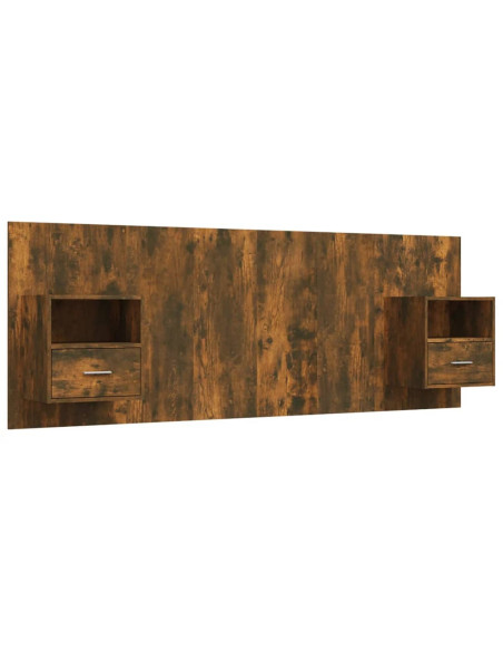 Testiera Letto con Comodini Rovere Fumo in Legno Multistrato