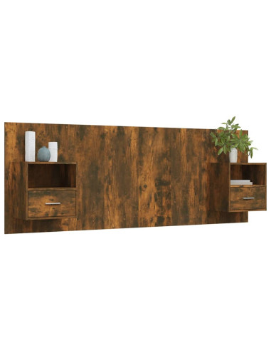 Testiera Letto con Comodini Rovere Fumo in Legno Multistrato