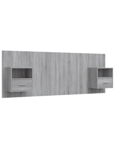 Testiera Letto con Comodini in Legno Multistrato Grigio Sonoma