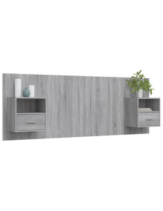 Testiera Letto con Comodini in Legno Multistrato Grigio Sonoma 2