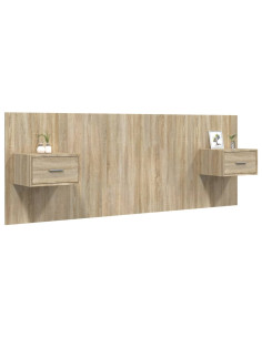 Testiera Letto con Comodini in Legno Multistrato Rovere Sonoma 2