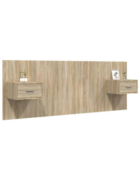 Testiera Letto con Comodini in Legno Multistrato Rovere Sonoma