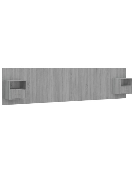 Testiera Letto con Comodini in Legno Multistrato Grigio Sonoma