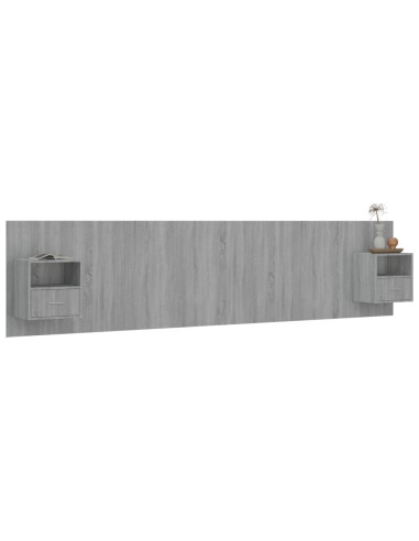 Testiera Letto con Comodini in Legno Multistrato Grigio Sonoma