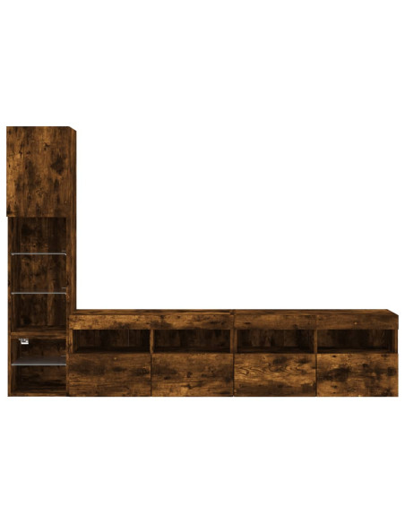 Mobili TV a Muro con LED 4pz Rovere Fumo in Legno Multistrato