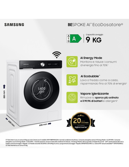 Samsung WW90DB7U94GEU3 lavatrice Caricamento frontale 9 kg 1400 Giri/min Bianco