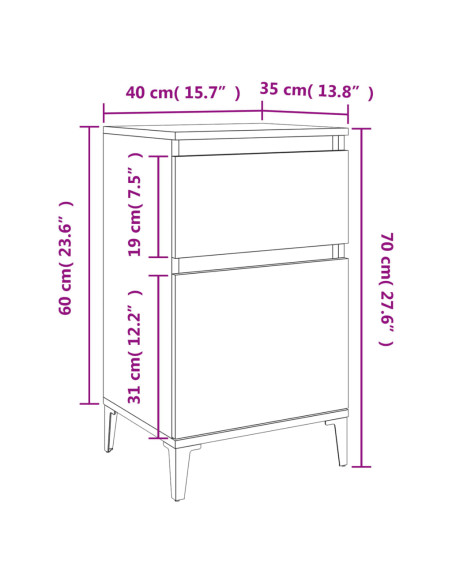 Comodino Rovere Sonoma 40x35x70 cm