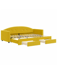 Divano Letto Estraibile con Cassetti Giallo 80x200cm in Velluto