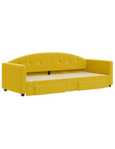 Divano Letto Estraibile con Cassetti Giallo 80x200cm in Velluto 2