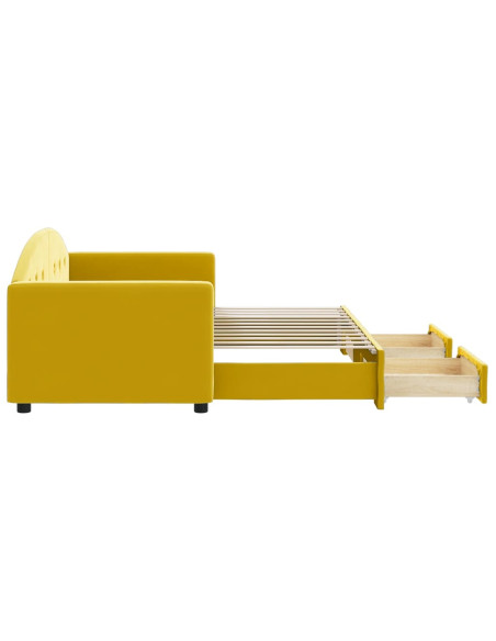 Divano Letto Estraibile con Cassetti Giallo 80x200cm in Velluto