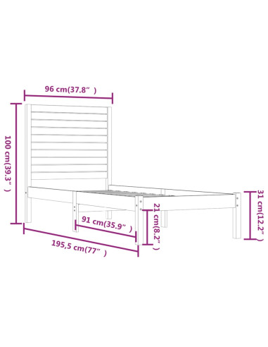Giroletto Bianco in Legno Massello 90x190 cm Single