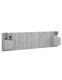 Testiera Letto con Armadietti Legno Multistrato Grigio Sonoma 2