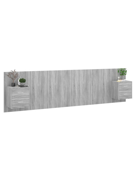 Testiera Letto con Armadietti Legno Multistrato Grigio Sonoma