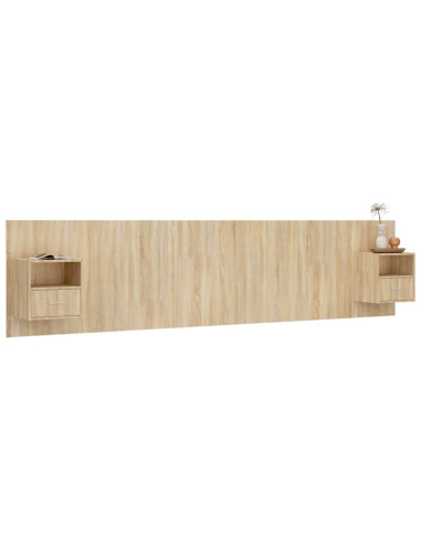 Testiera Letto con Comodini in Legno Multistrato Rovere Sonoma