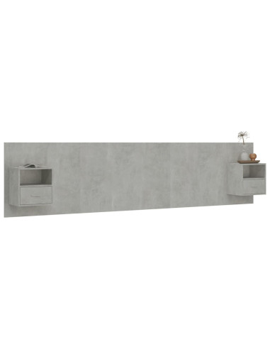 Testiera Letto con Comodini in Legno Multistrato Grigio Cemento